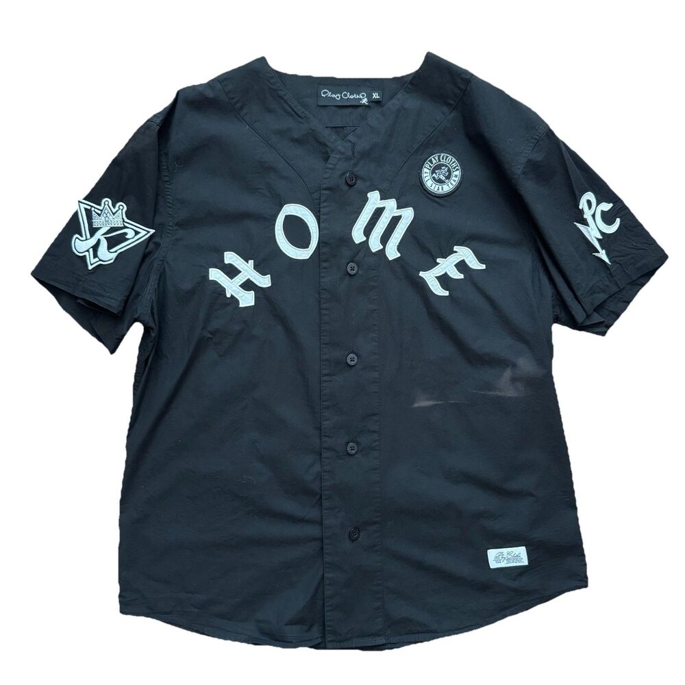 Play Cloths Kingpins Baseball Jersey Mens XL Black Button Up Streetwear Hip Hop